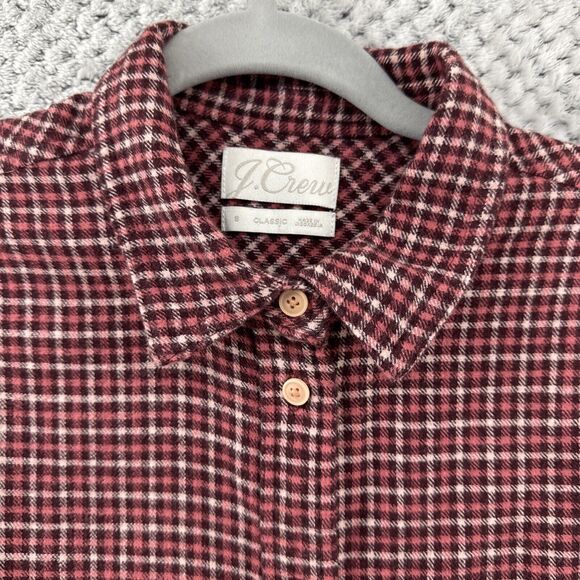 J CREW Classic Flannel Button Up Shirt Women S Prairie Check Red Collared Pocket - Picture 3 of 12